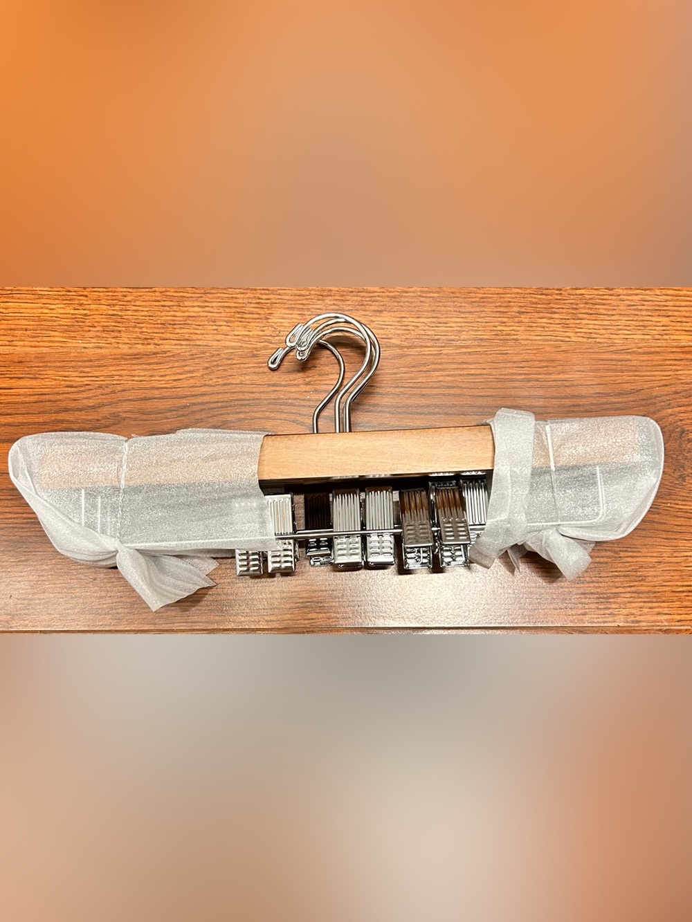 (5) Wooden Skirt/Pant Hangers with Clips - Silver